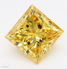 Load image into Gallery viewer, 18K Gold Fancy Vivid Orangy Yellow Princess Cut Lab Grown Diamond 2.26 Carat Ring - Pobjoy Diamonds