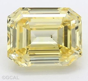 18K Gold Fancy Intense Yellow Emerald Cut Lab Grown Diamond 1.36 Carat Ring - Pobjoy Diamonds