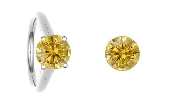 18K Gold Round Cut Fancy Deep Orangey Yellow Diamond Solitaire Ring 0.25 Carat - Pobjoy Diamonds