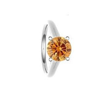 Load image into Gallery viewer, 18K Gold Round Cut Fancy Orange Intense Yellow Diamond Solitaire Ring 0.40 Carat - Pobjoy Diamonds
