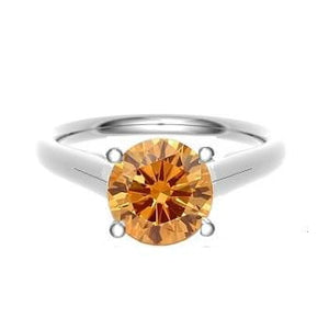 18K Gold Round Cut Fancy Orange Intense Yellow Diamond Solitaire Ring 0.40 Carat - Pobjoy Diamonds