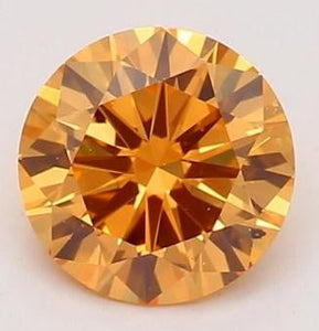 18K Gold Round Cut Fancy Orange Intense Yellow Diamond Solitaire Ring 0.40 Carat - Pobjoy Diamonds