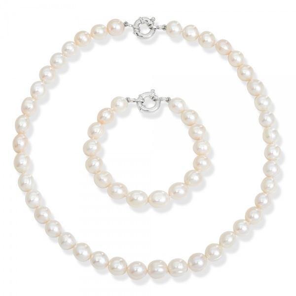 White Freshwater Cultured Baroque Pearl Necklace & Bracelet Set - Pobjoy Diamonds
