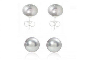 Freshwater Large Silver Grey Button Cultured Pearl Stud Earrings - Pobjoy Diamonds