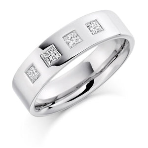 Gents Flat Court Diamond Ring. 950 Platinum or 950 Palladium D-E/VS - Pobjoy Diamonds