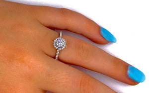 18K White Gold Round Brilliant Cut 1.40 Carat Diamond Halo - SAMPLE RING - Pobjoy Diamonds