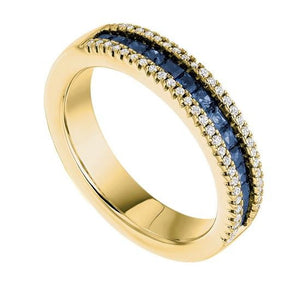 9K Yellow Gold Princess Cut Sapphire & DIamond Half Eternity Ring - 0.85 CTW - Pobjoy Diamonds