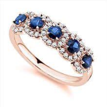 Load image into Gallery viewer, 18K Rose Gold Vintage Style Blue Sapphire &amp; Diamond Half Eternity Ring 0.85 CTW - Pobjoy Diamonds