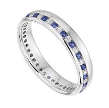 Load image into Gallery viewer, 18K White Gold Channel Set Blue Sapphire &amp; Diamond Full Eternity Ring 0.57 CTW - Pobjoy Diamonds