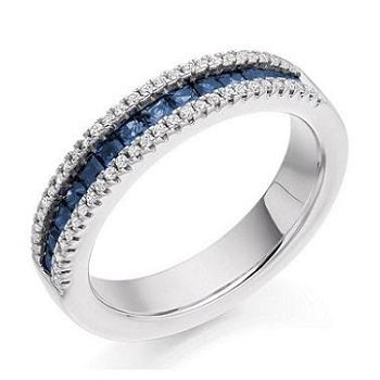 950 Platinum Princess Cut Sapphire & Diamond Half Eternity Ring
