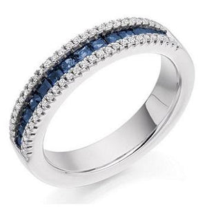 18K White Gold Princess Cut Sapphire & Diamond Half Eternity Ring - 0.85 CTW - Pobjoy Diamonds