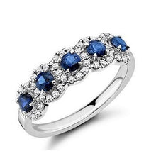Load image into Gallery viewer, 18K White Gold Vintage Style Blue Sapphire &amp; Diamond Half Eternity Ring 0.85 CTW - Pobjoy Diamonds