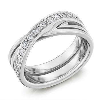 Grain Set Shaped & Curved Triple Band  Diamond Half Eternity 0.60 Carat - Pobjoy Diamonds
