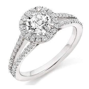 18K Gold Diamond Halo & Shoulders Engagement Ring 1.65 CTW - Trapani F-VS1 - Pobjoy Diamonds