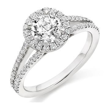 18K White Gold Diamond Halo & Shoulders Engagement Ring 1.35 CTW - Trapani G/Si1 - Pobjoy Diamonds