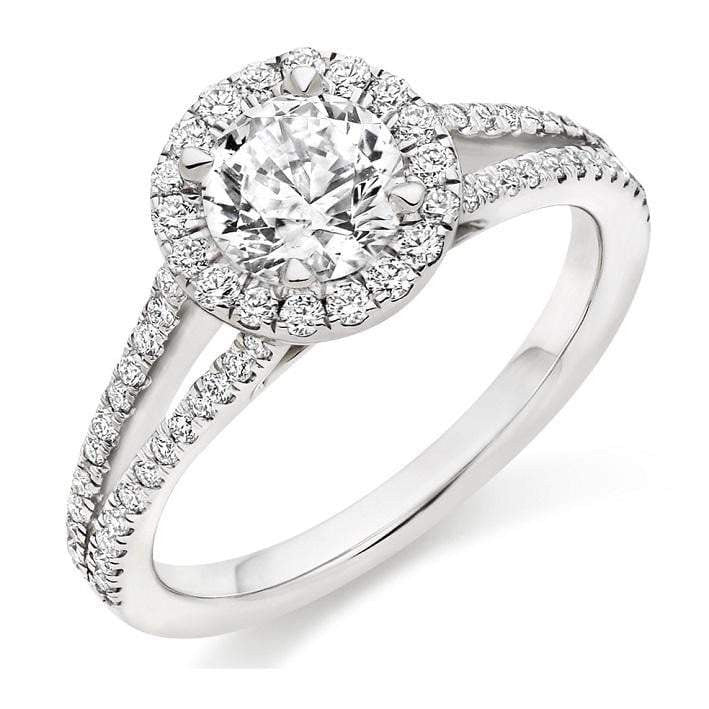 18K Gold Diamond Halo & Shoulders Engagement Ring 1.65 CTW - Trapani F-VS1 - Pobjoy Diamonds