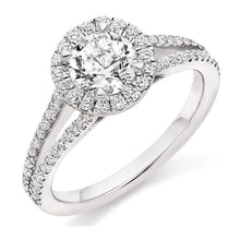 Load image into Gallery viewer, 18K Gold Diamond Halo &amp; Shoulders Engagement Ring 1.65 CTW - Trapani F-VS1 - Pobjoy Diamonds