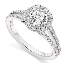 Load image into Gallery viewer, 18K White Gold Diamond Halo &amp; Shoulders Engagement Ring 1.35 CTW - Trapani F-VS1 - Pobjoy Diamonds