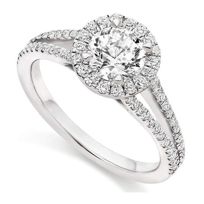 18K White Gold Diamond Halo & Shoulders Engagement Ring 1.35 CTW - Trapani G/Si1 - Pobjoy Diamonds