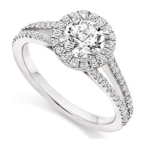 18K White Gold Diamond Halo & Shoulders Engagement Ring 1.35 CTW - Trapani F-VS1 - Pobjoy Diamonds
