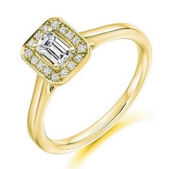 18K Gold Emerald Cut Diamond & Halo Engagement Ring 0.45 CTW - Vipiteno - Pobjoy Diamonds