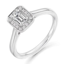 Load image into Gallery viewer, 18K White Gold Emerald Cut Diamond &amp; Halo Engagement Ring 0.45 CTW - Vipiteno - Pobjoy Diamonds