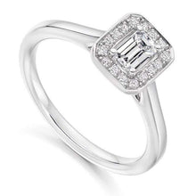 Load image into Gallery viewer, 950 Platinum Emerald Cut Diamond &amp; Halo Engagement Ring 0.45 CTW - Vipiteno - Pobjoy Diamonds