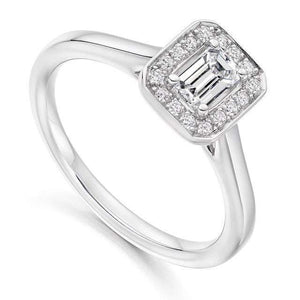 950 Platinum Emerald Cut Diamond & Halo Engagement Ring 0.45 CTW - Vipiteno - Pobjoy Diamonds