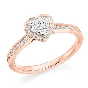 18K Gold Heart Shape & Diamond Set Ring 0.60 CTW - G/VS2 - Pobjoy Diamonds