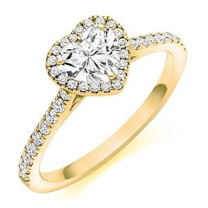 18K Yellow Gold Heart Shape & Diamond Set Ring 1.35 Carats