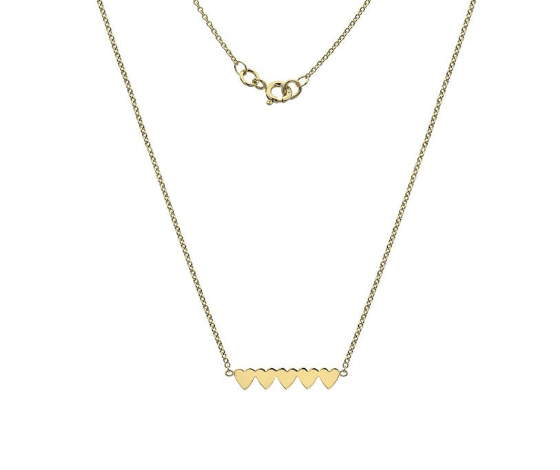 9K Yellow Gold Five Heart Ladies Pendant Necklace - Pobjoy Diamonds