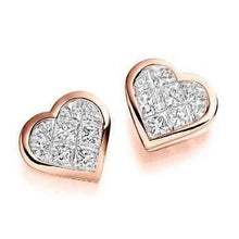 Load image into Gallery viewer, 9K Gold Diamond Heart Earrings 1.00 Carat Princess Cut