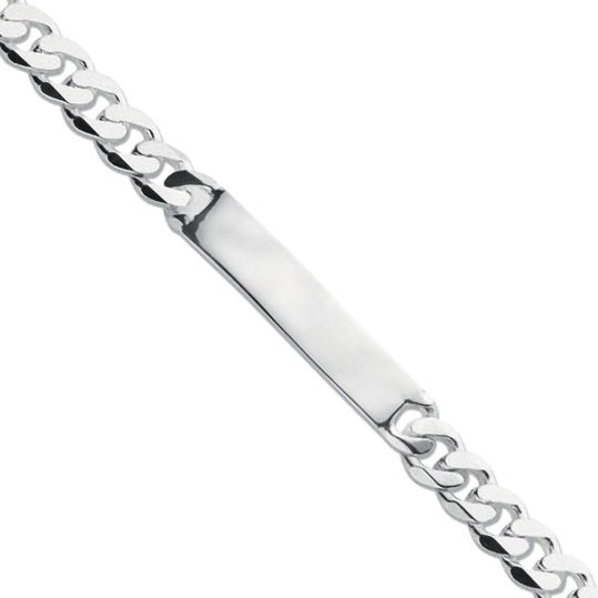 Silver Sterling Flat Curb Mens Identity Bracelet 8mm