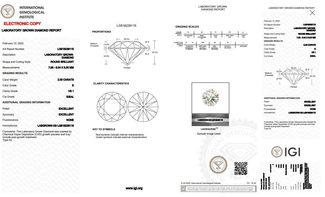 Ethical Lab Round Brilliant Cut Diamond 2.00 Carat- Pobjoy Diamonds