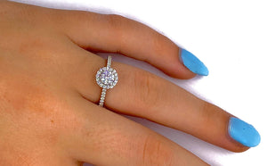 18K White Gold Round Brilliant Cut 1.40 Carat Diamond Halo Ring F/Si1 - Pobjoy Diamonds