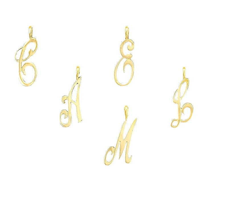 9K Yellow Gold Script Initial Pendant - Pobjoy Diamonds