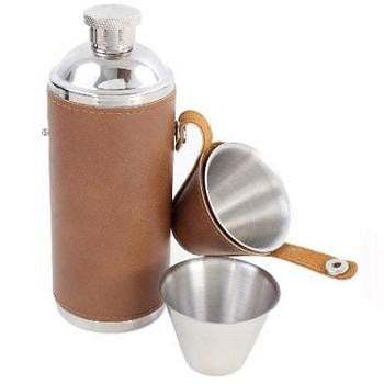 Pobjoy Steel Hip Flask & Two Cups