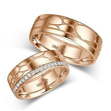 Load image into Gallery viewer, 18K Gold His &amp; Hers Diamond Flat Court Leather Effect Wedding Ring Set - Pobjoy Diamonds