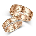 18K Gold His & Hers Diamond Flat Court Leather Effect Wedding Ring Set - Pobjoy Diamonds