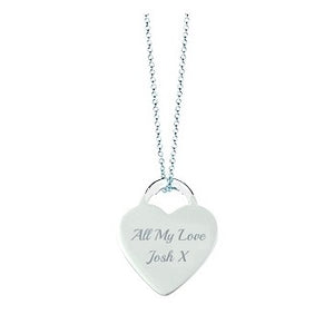 Sterling Silver Engraved Heart Tag & Silver Neck Chain - Pobjoy Diamonds