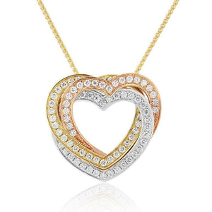 18K Three Colour Gold & Diamond Heart Pendant Necklace - Pobjoy Diamonds