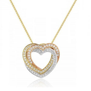 18K Three Colour Gold & Diamond Heart Pendant Necklace