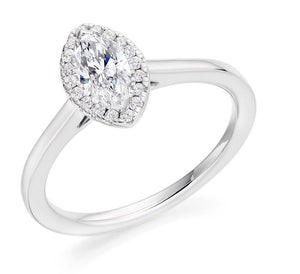 950 Palladium Marquise Cut 0.50 CTW Diamond & Halo Ring G/VS2 - Latina - Pobjoy Diamonds