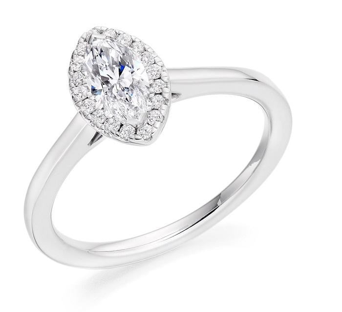 950 Platinum Marquise Cut 0.50 CTW Diamond & Halo Ring G/VS2 - Latina - Pobjoy Diamonds