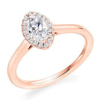 18K Rose Gold Marquise Cut 0.50 CTW Diamond & Halo Ring G/VS2 - Latina - Pobjoy Diamonds