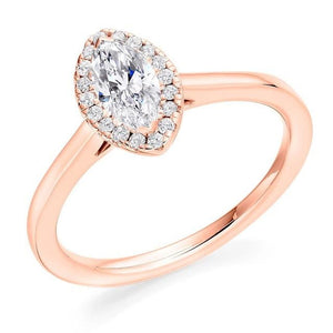 18K Rose Gold Marquise Cut 0.50 CTW Diamond & Halo Ring G/VS2 - Latina - Pobjoy Diamonds