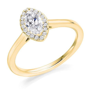 18K Yellow Gold Marquise Cut 0.50 CTW Diamond & Halo Ring G/VS2 - Latina - Pobjoy Diamonds