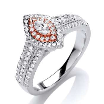 950 Platinum & Rose Gold Marquise Diamond Ring - Pobjoy Diamonds
