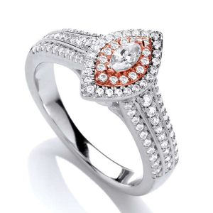 950 Platinum & Rose Gold Marquise Diamond Ring - Pobjoy Diamonds