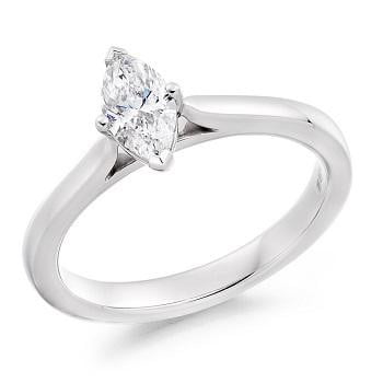 18K White Gold 0.50 Carat Marquise Solitaire Diamond Engagement Ring G/VS2 - Dorchester - Pobjoy Diamonds